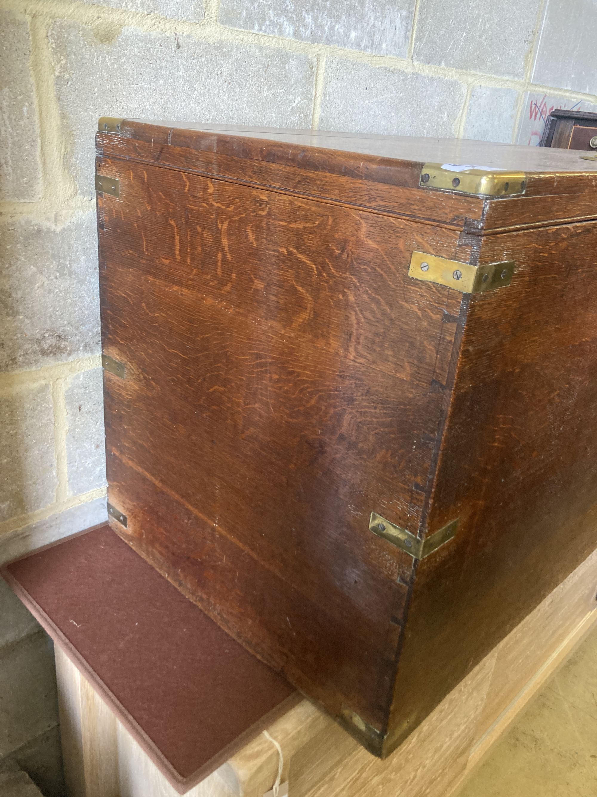 A Victorian brass mounted oak silver chest, width 89cm, depth 56cm, height 63cm